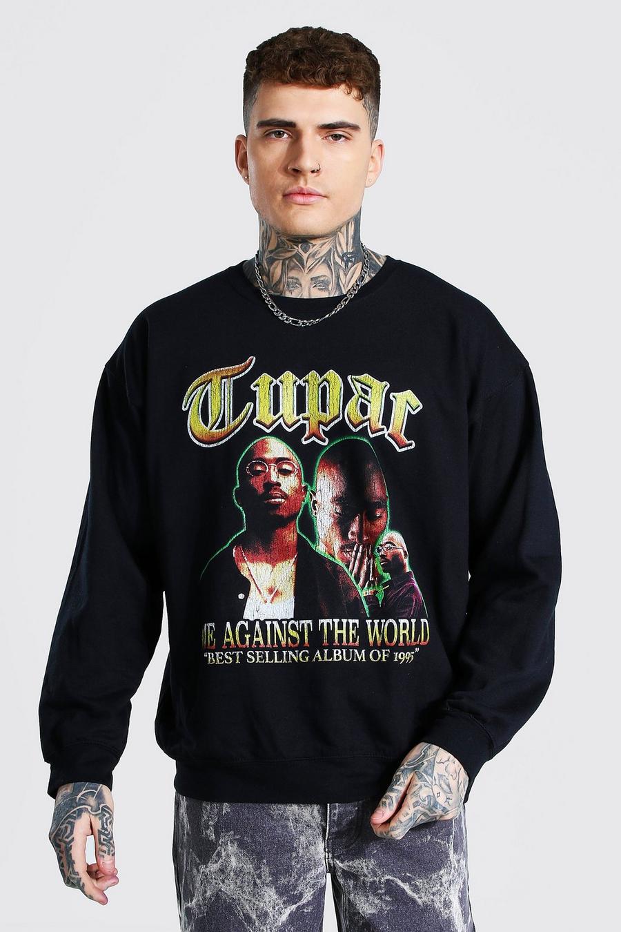 Lizenz-Sweatshirt mit Tupac-Motiv in Übergröße, Schwarz image number 1