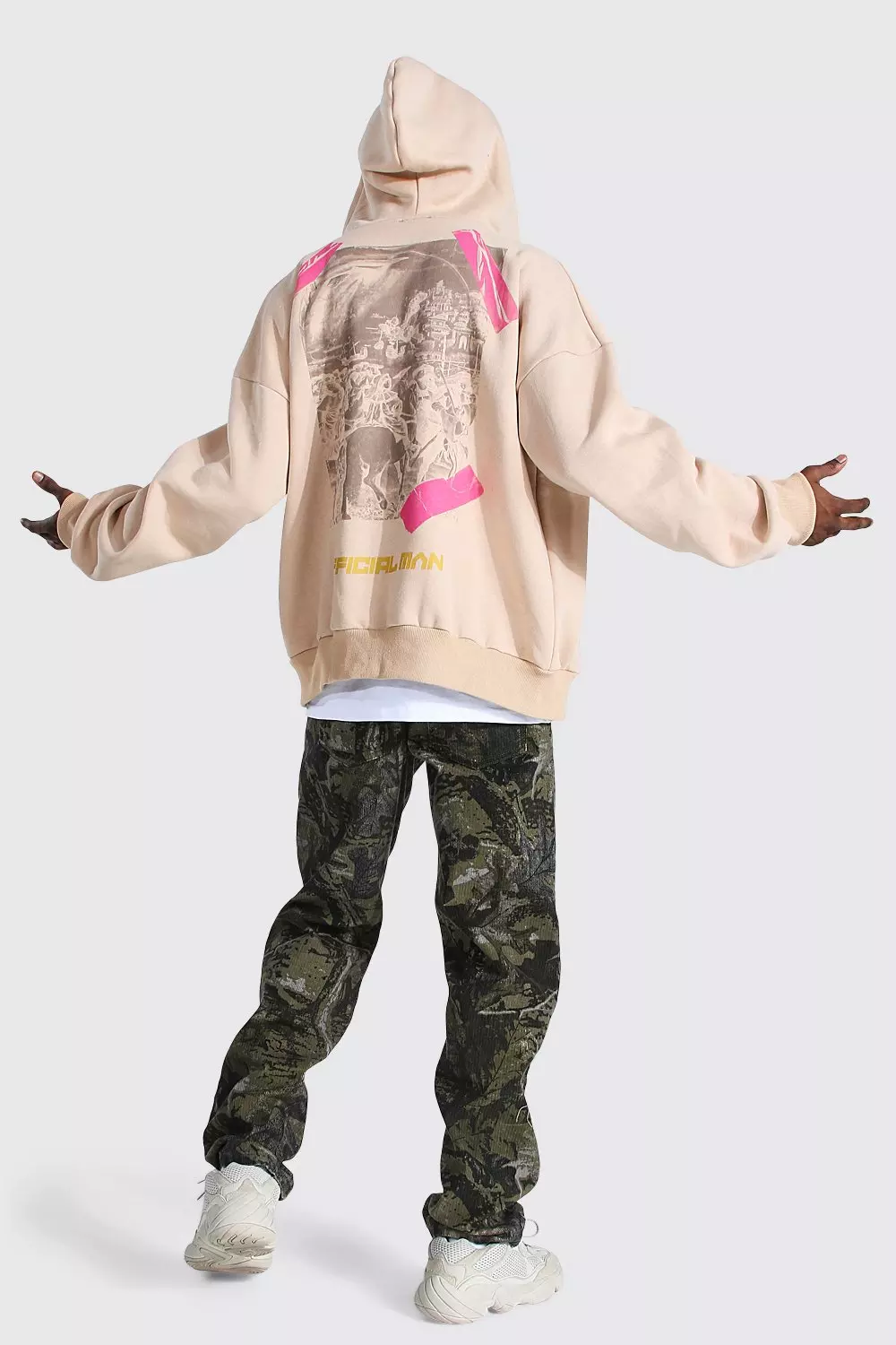 Oversized Man Printed Zip Through Hoodie Boohoo