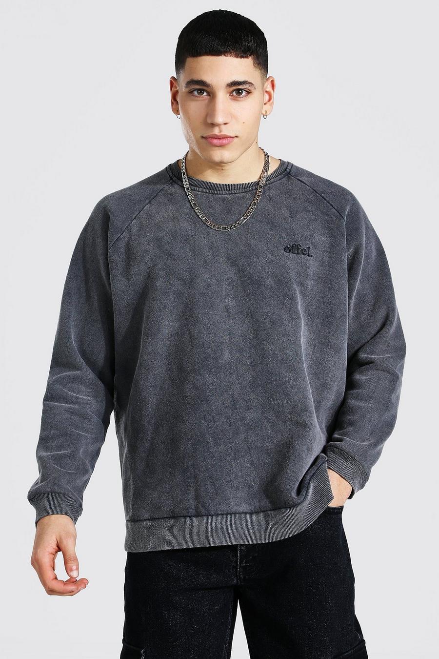 Ofcl Sweatshirt mit Waschung und Raglanärmeln in Übergröße, Anthrazit image number 1