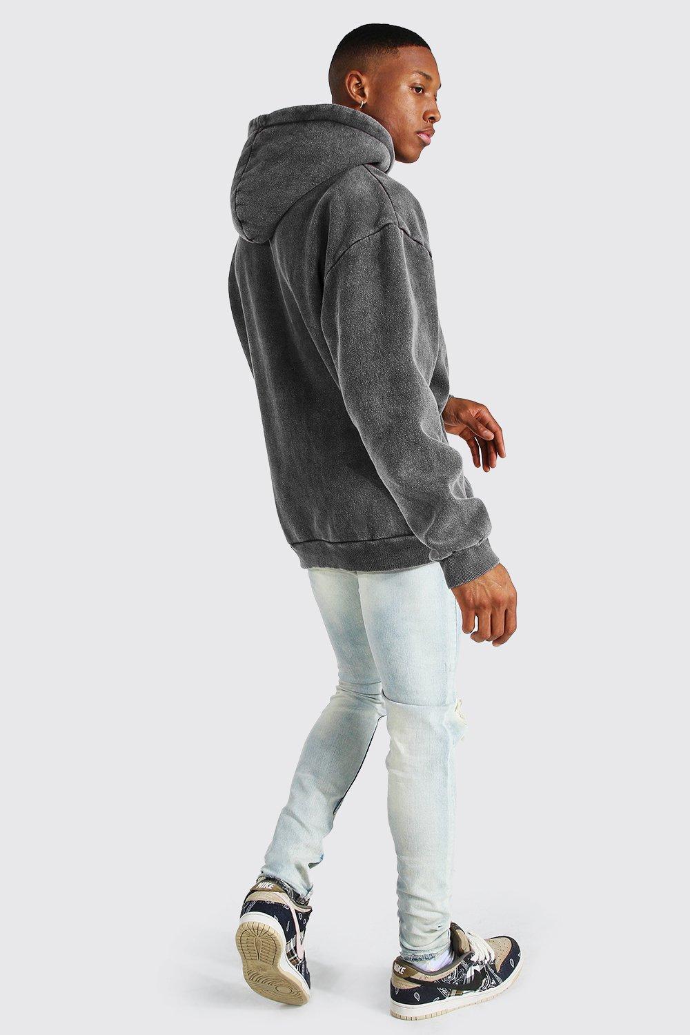 Washed grey zip online up hoodie