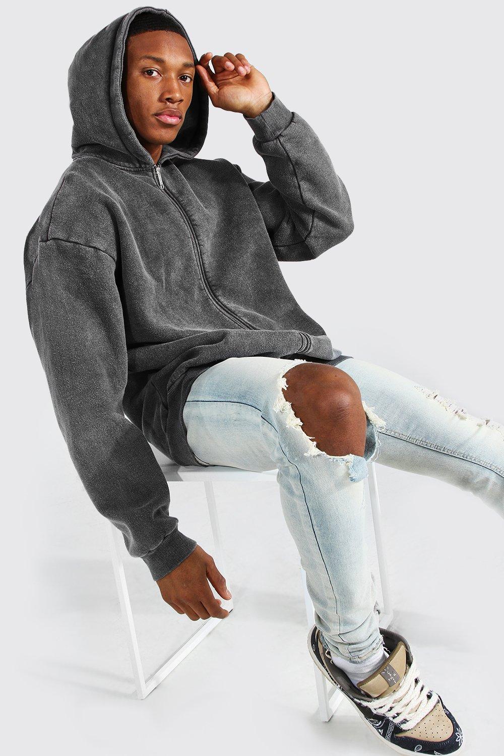 Oversized grey hoodie online zip up