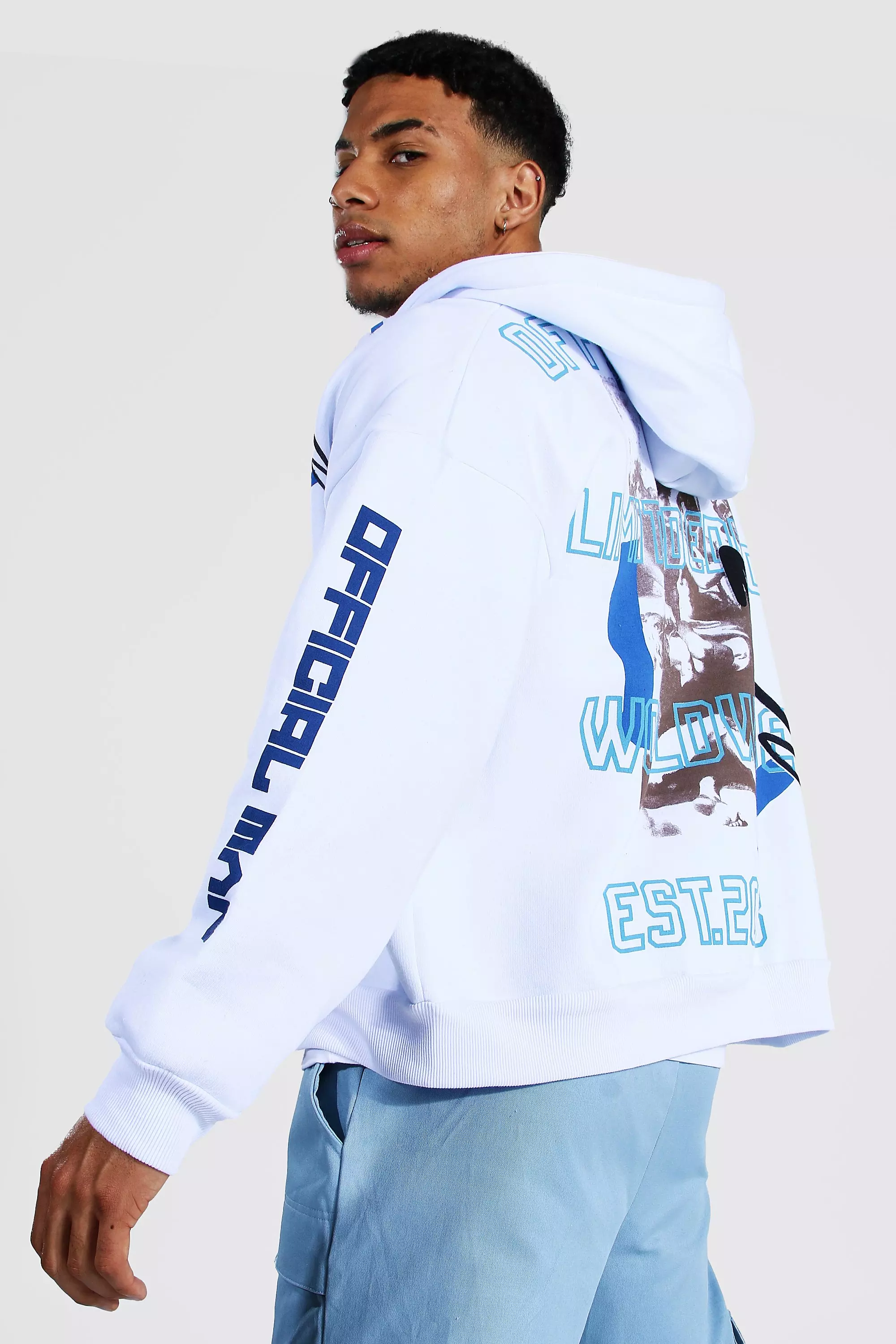 【国内即発】boohoo☆white zipデザインジャケット Corset Zip Hoodie And Straight Leg Jogger Tracksuit | boohoo
