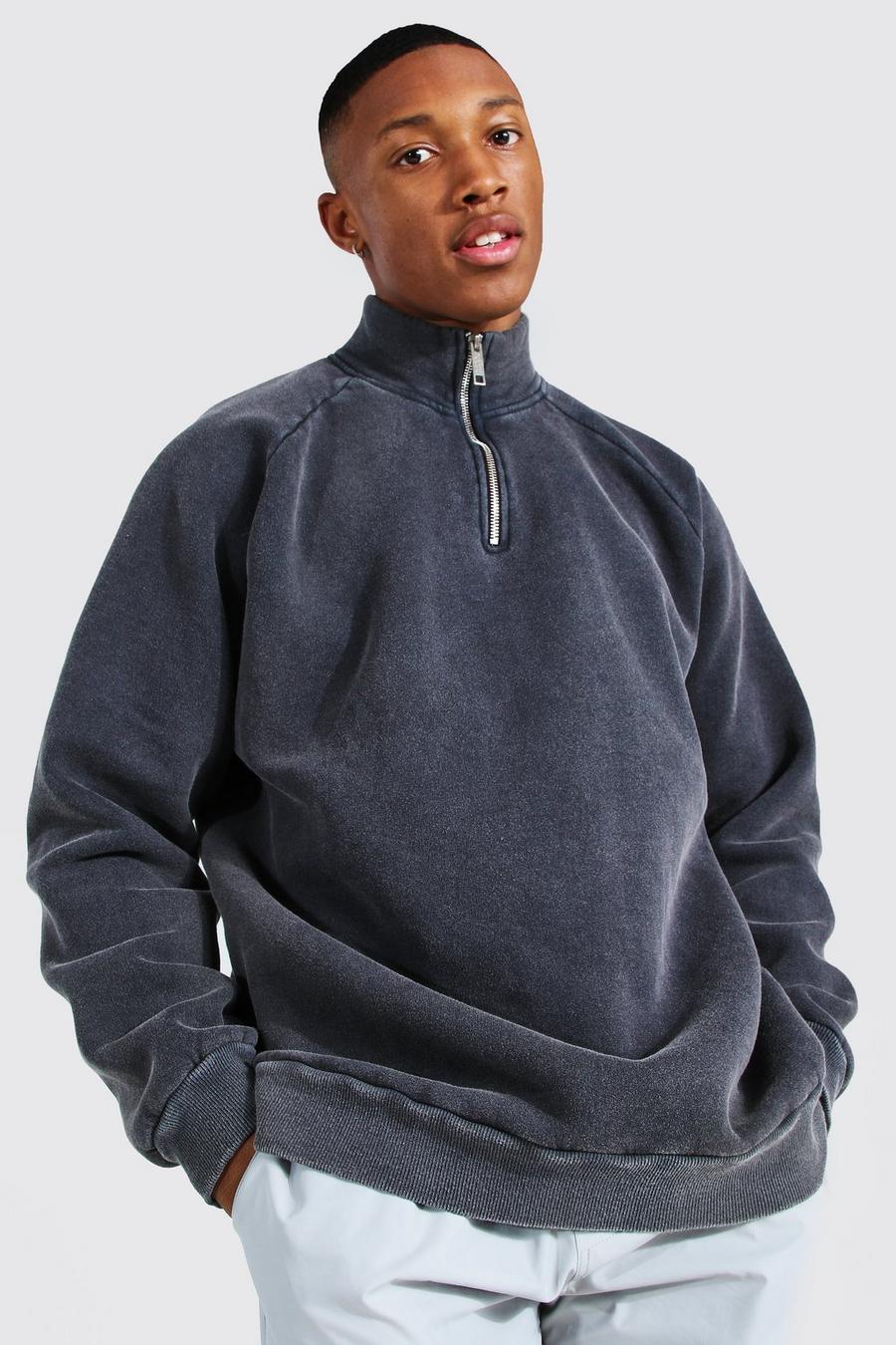 Charcoal Oversize sweatshirt med hög krage, raglanärm och tvättad effekt image number 1