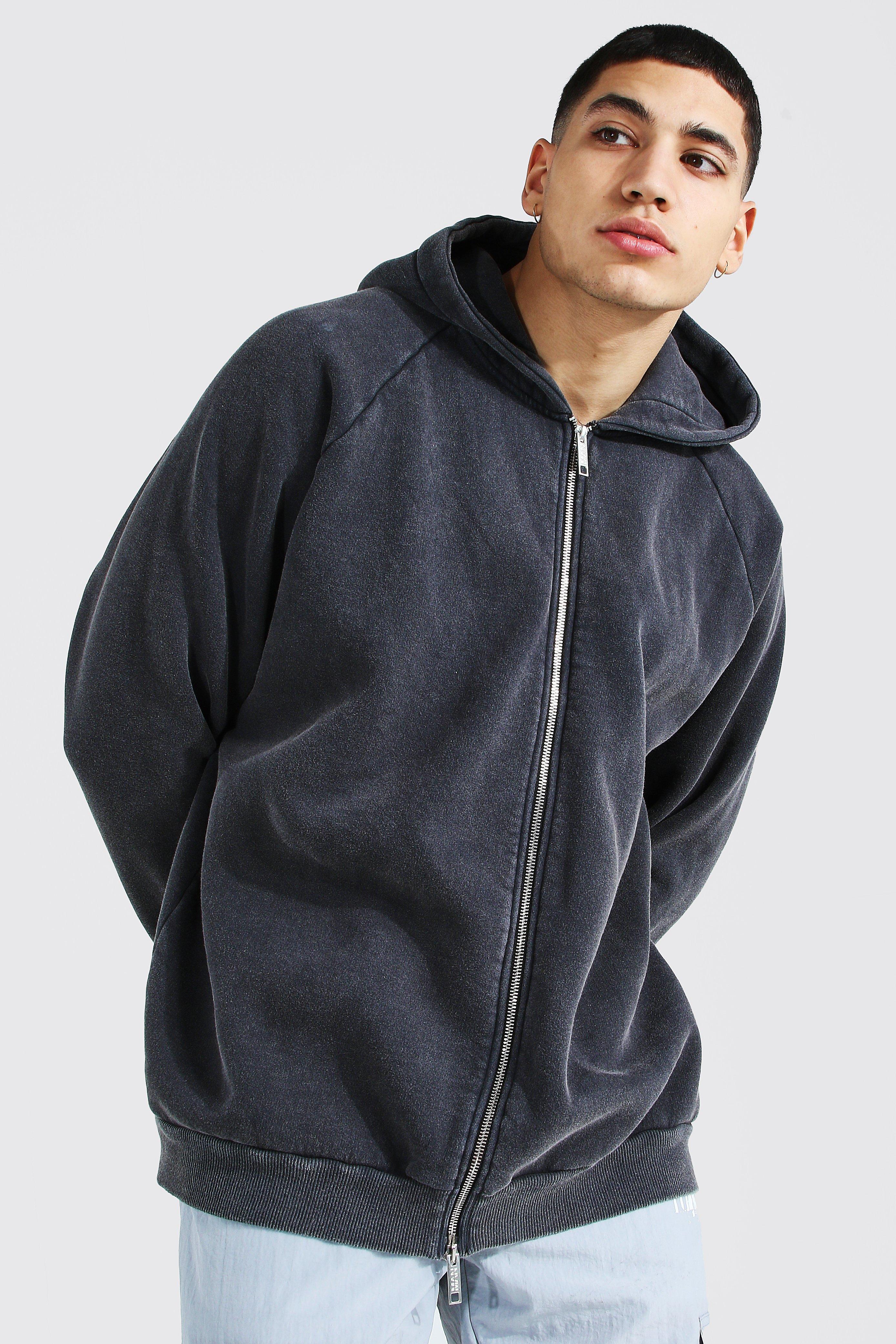 Oversized Washed Raglan Zip Hoodie