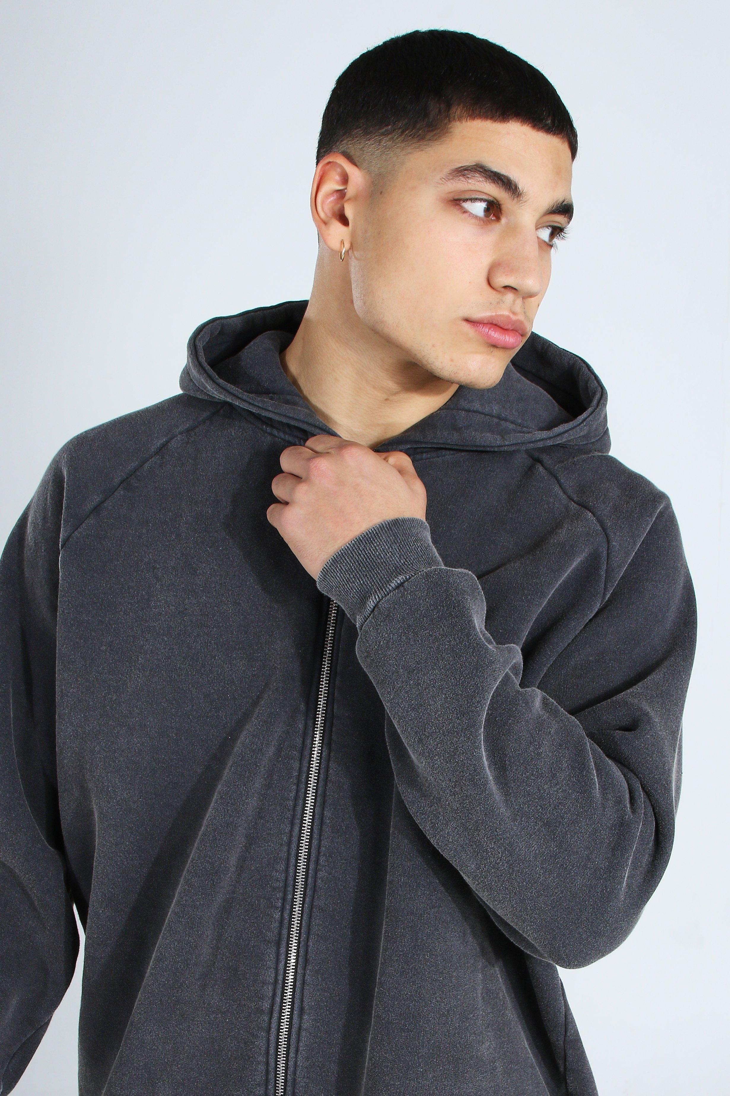 Oversized Washed Zip Through Hoodie