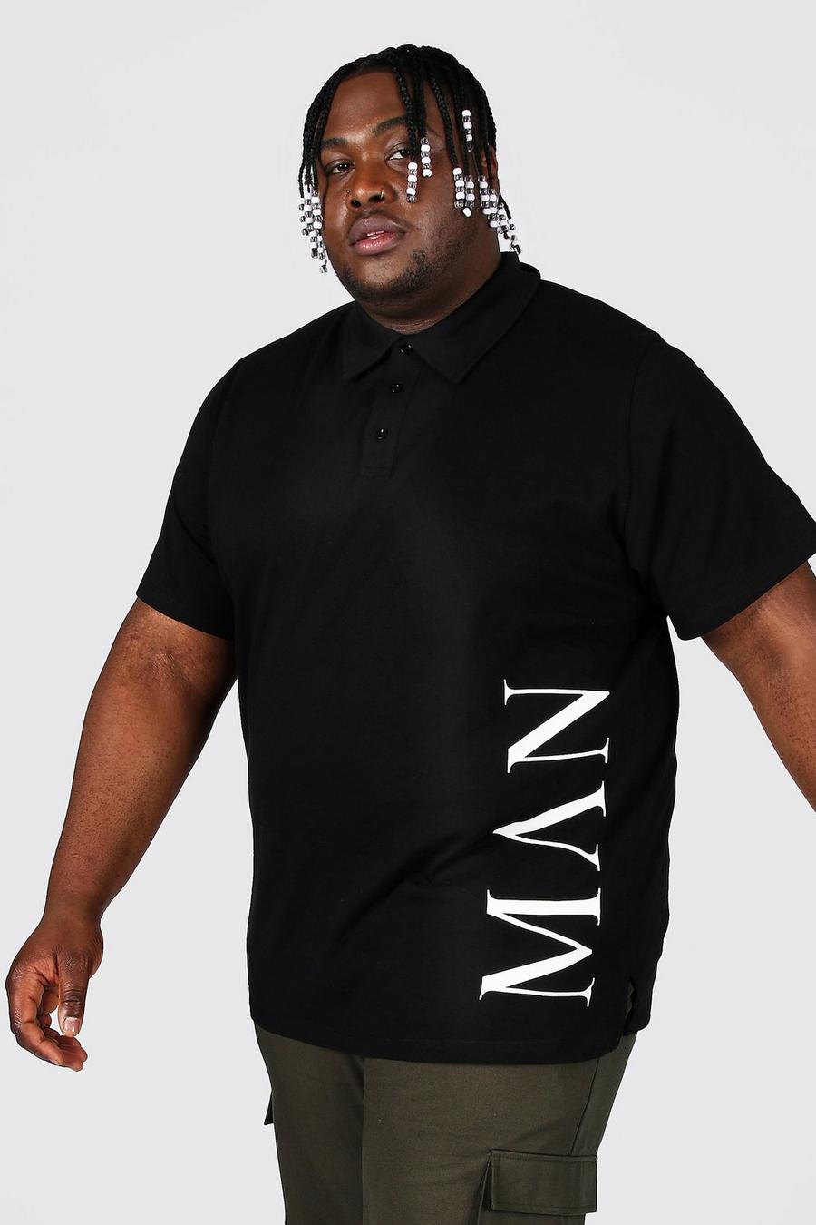 Polo Plus Size con stampa laterale MAN in carattere roman, Nero image number 1