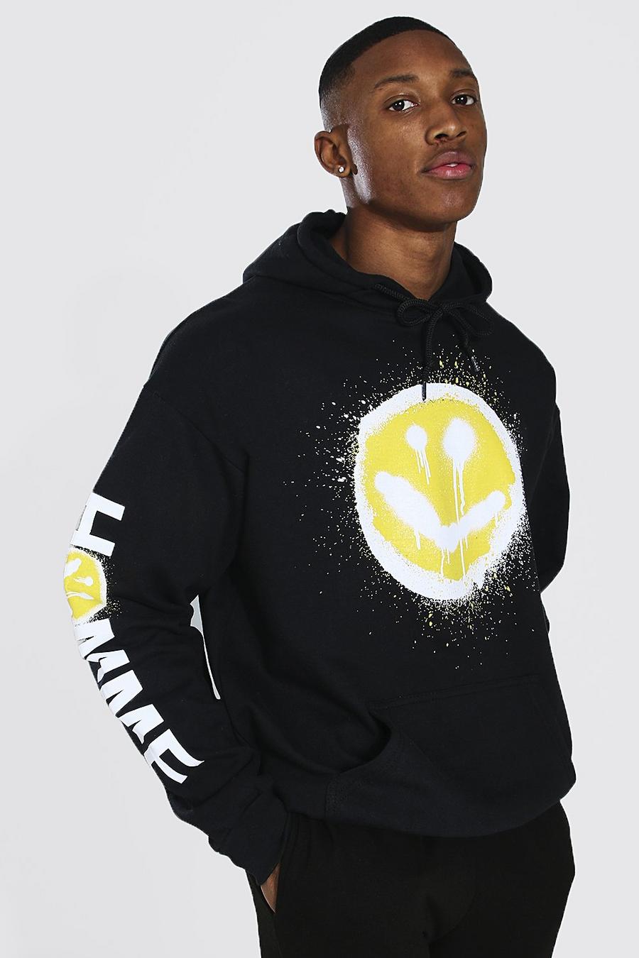 Black Homme Oversize hoodie med sprayfärgat tryck image number 1