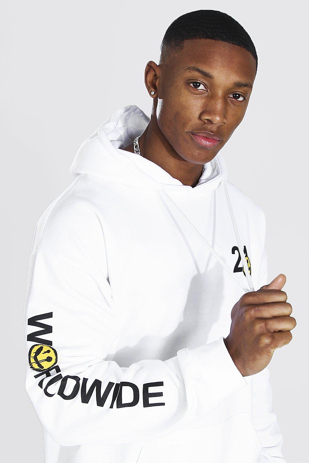 Oversized Worldwide Spray Sleeve Print Hoodie