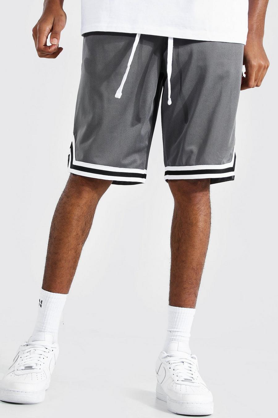 Charcoal Tall Mesh Basketball Shorts With Tape image number 1