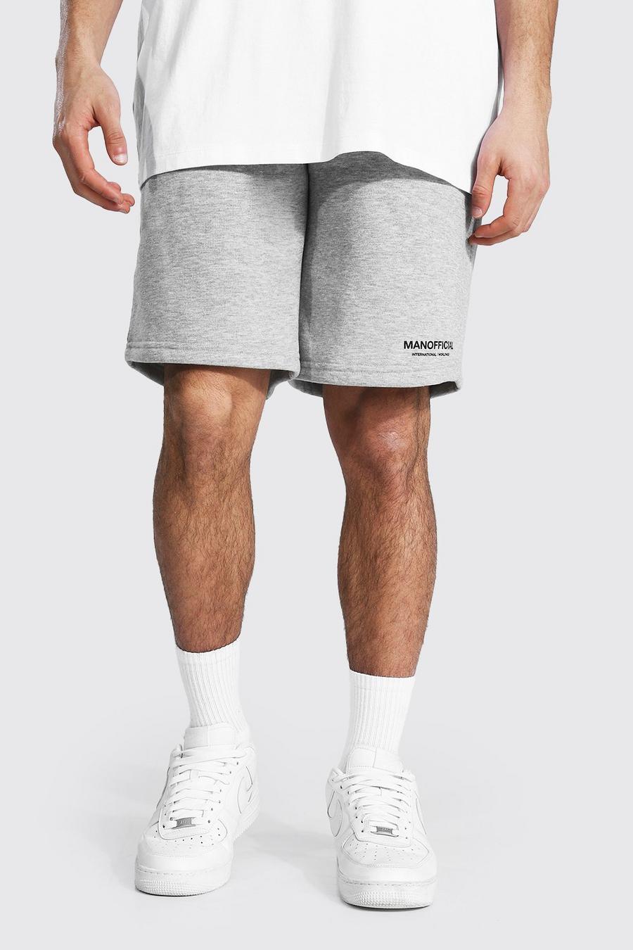 Tall Loose Fit Shorts mit MAN Official-Motiv am Bund, Grau meliert image number 1