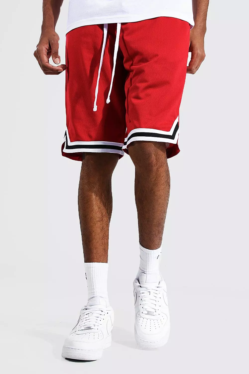 Red and white striped clearance basketball shorts