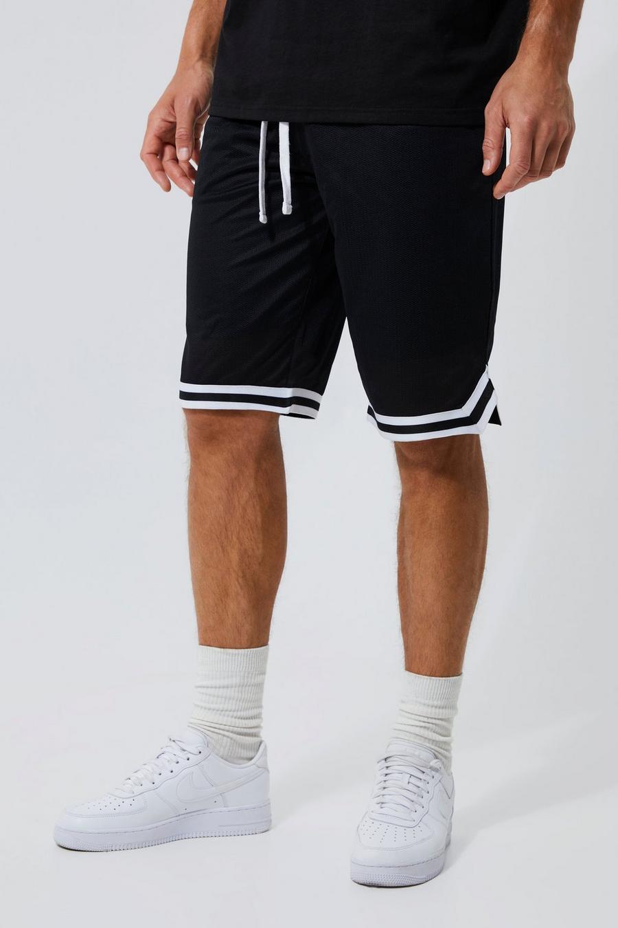 Black Tall Mesh Basketball Shorts With Tape
