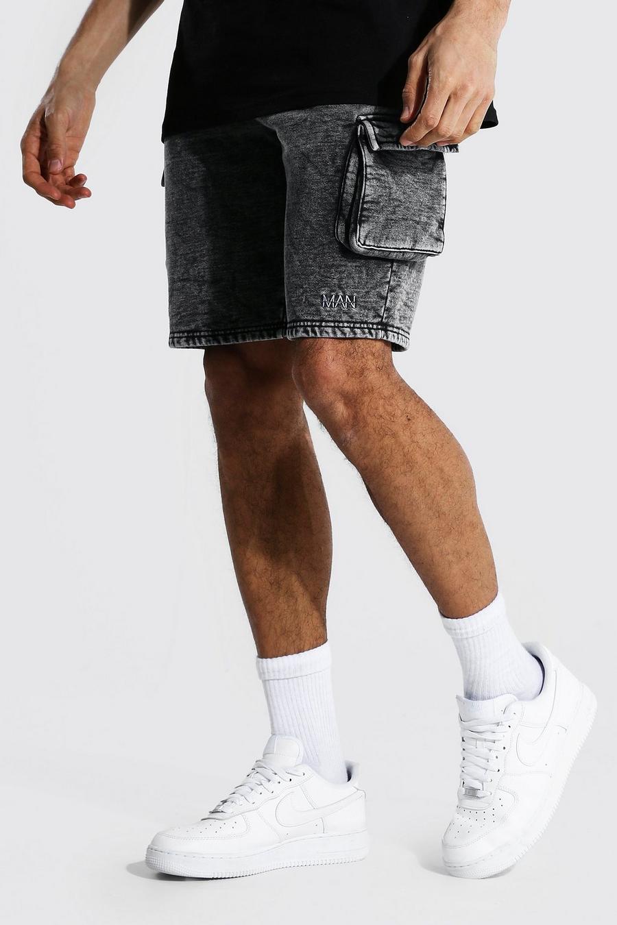 Pantalones cortos de estilo militar con lavado ácido Original MAN Tall, Negro image number 1
