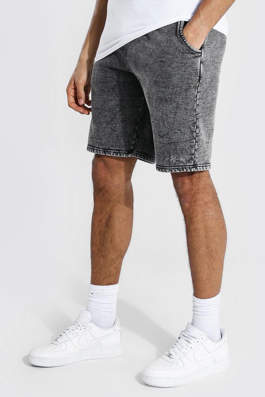 Charcoal Tall Mid Length Loose Acid Wash Jersey Shorts image number 1