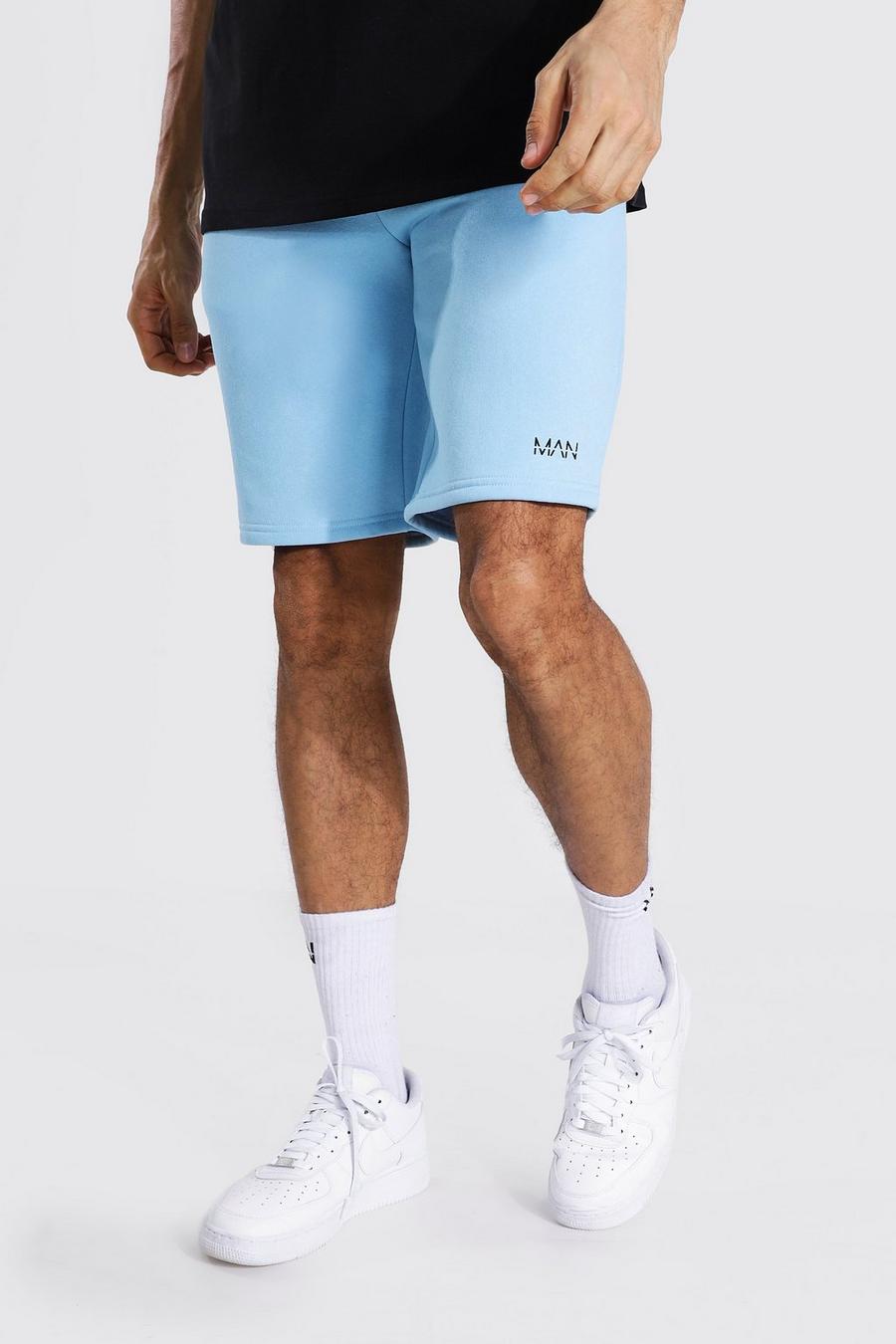 Tall Original MAN Jersey-Shorts in Mittellänge mit Taillenbund, Blau image number 1