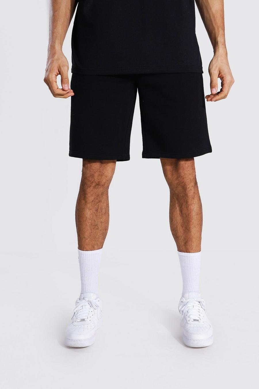 Black Tall Mid Length Jersey Shorts With Draw Cords image number 1