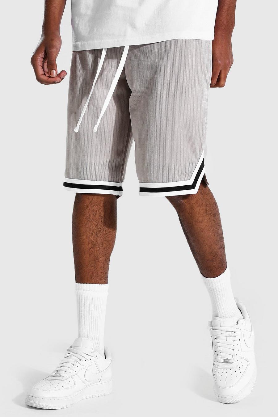 Tall Airtex Basketball-Shorts mit Streifen, Steingrau image number 1