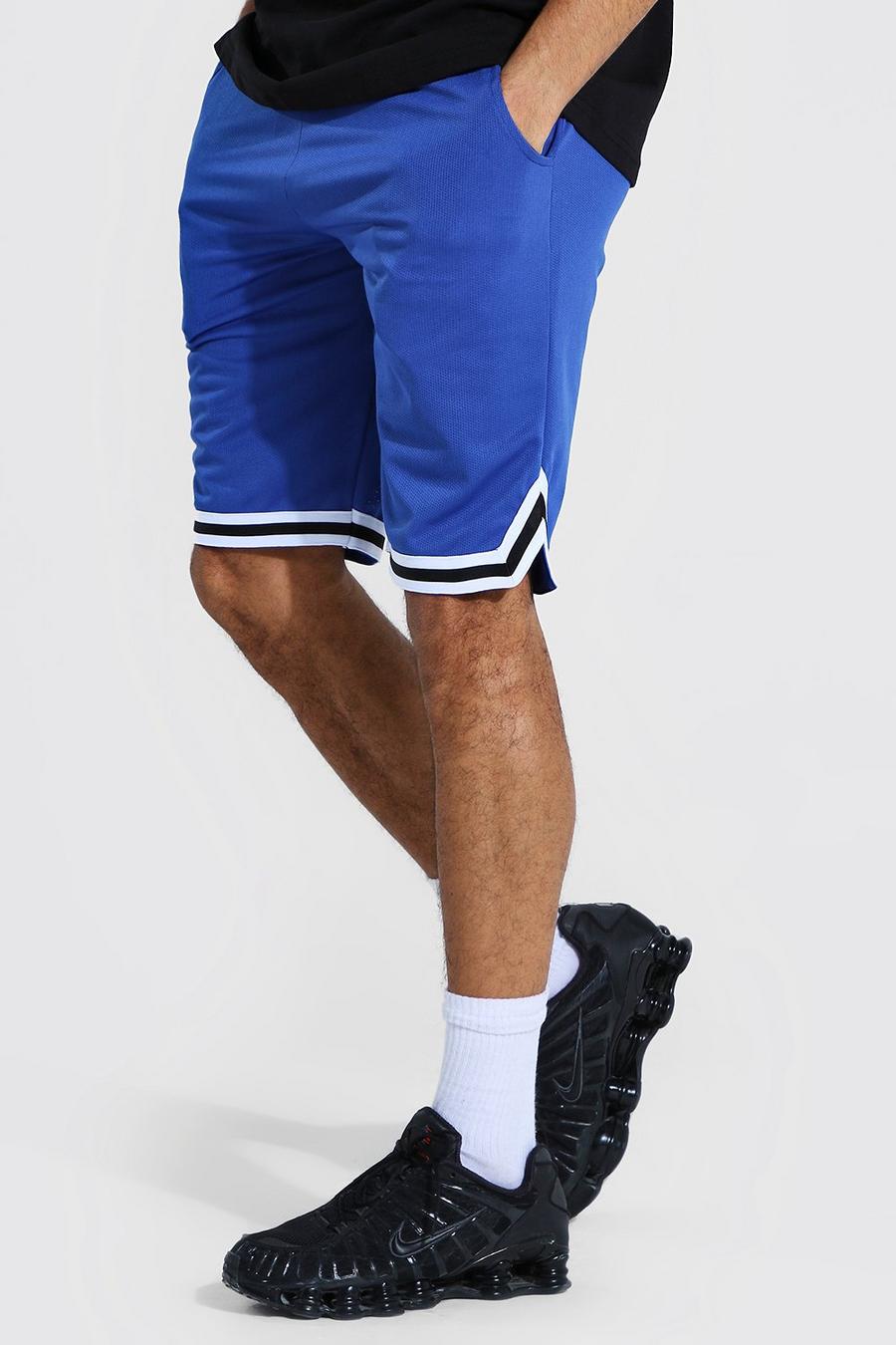 Blue Tall Mesh Basketball Shorts With Tape image number 1
