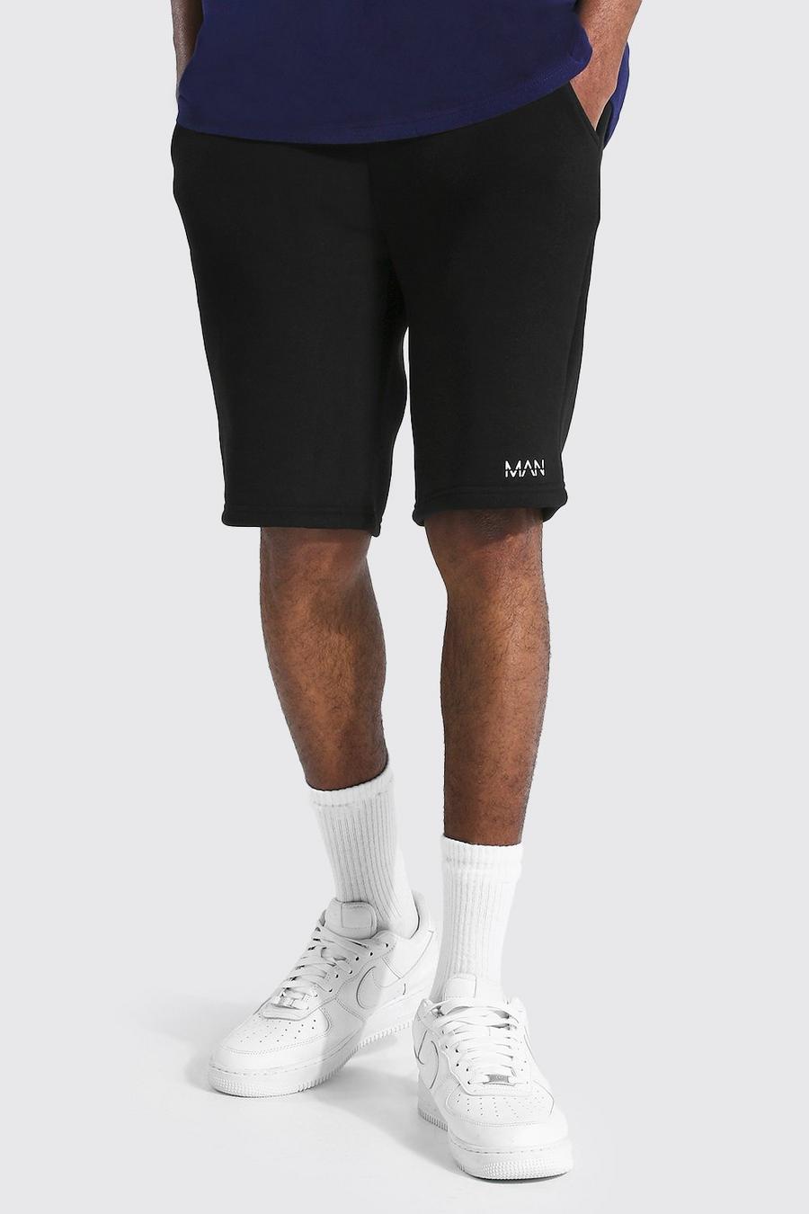 Tall Original MAN Jersey-Shorts in Mittellänge mit Taillenbund, Schwarz image number 1