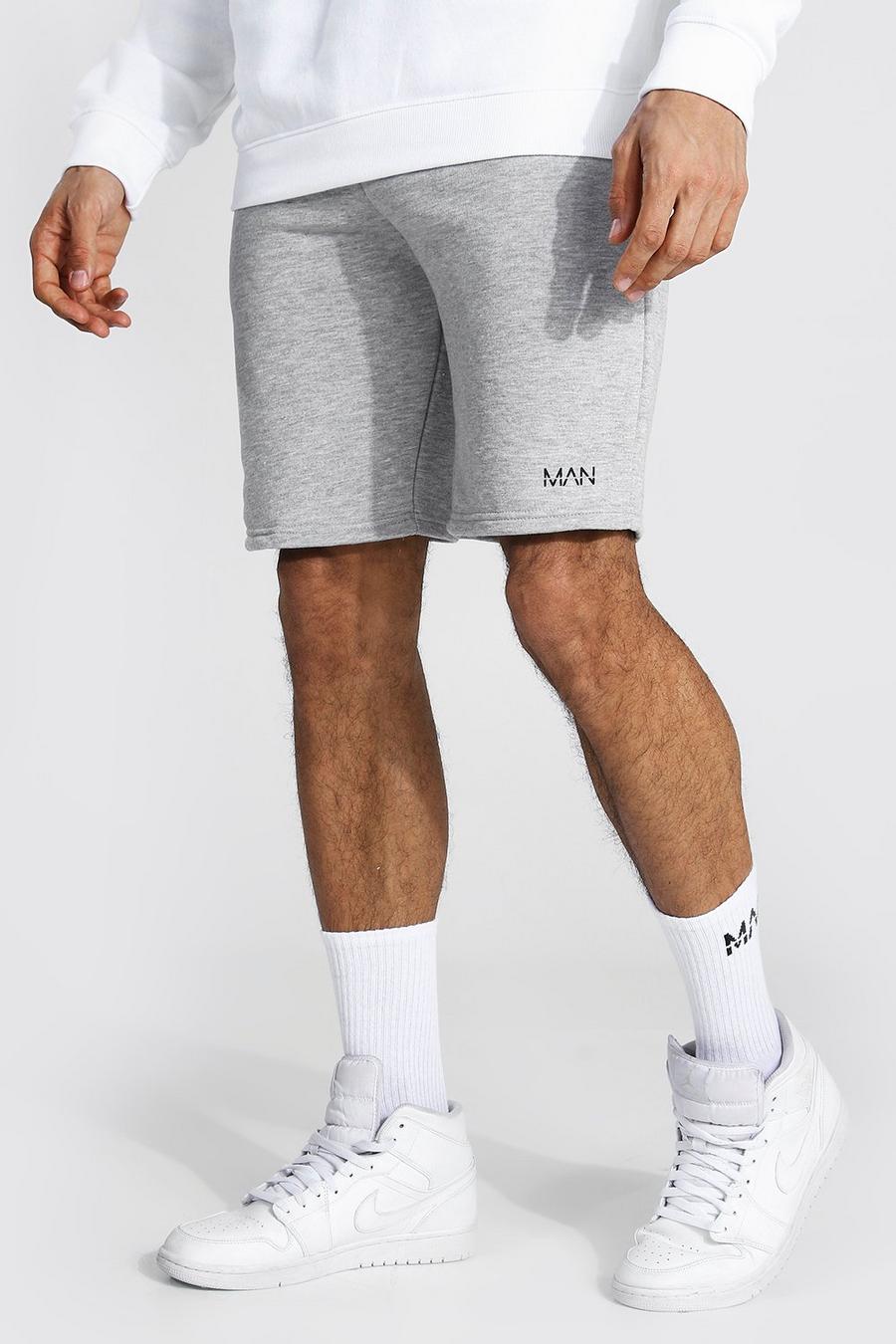 Tall Original MAN Jersey-Shorts in Mittellänge mit Taillenbund, Grau meliert image number 1