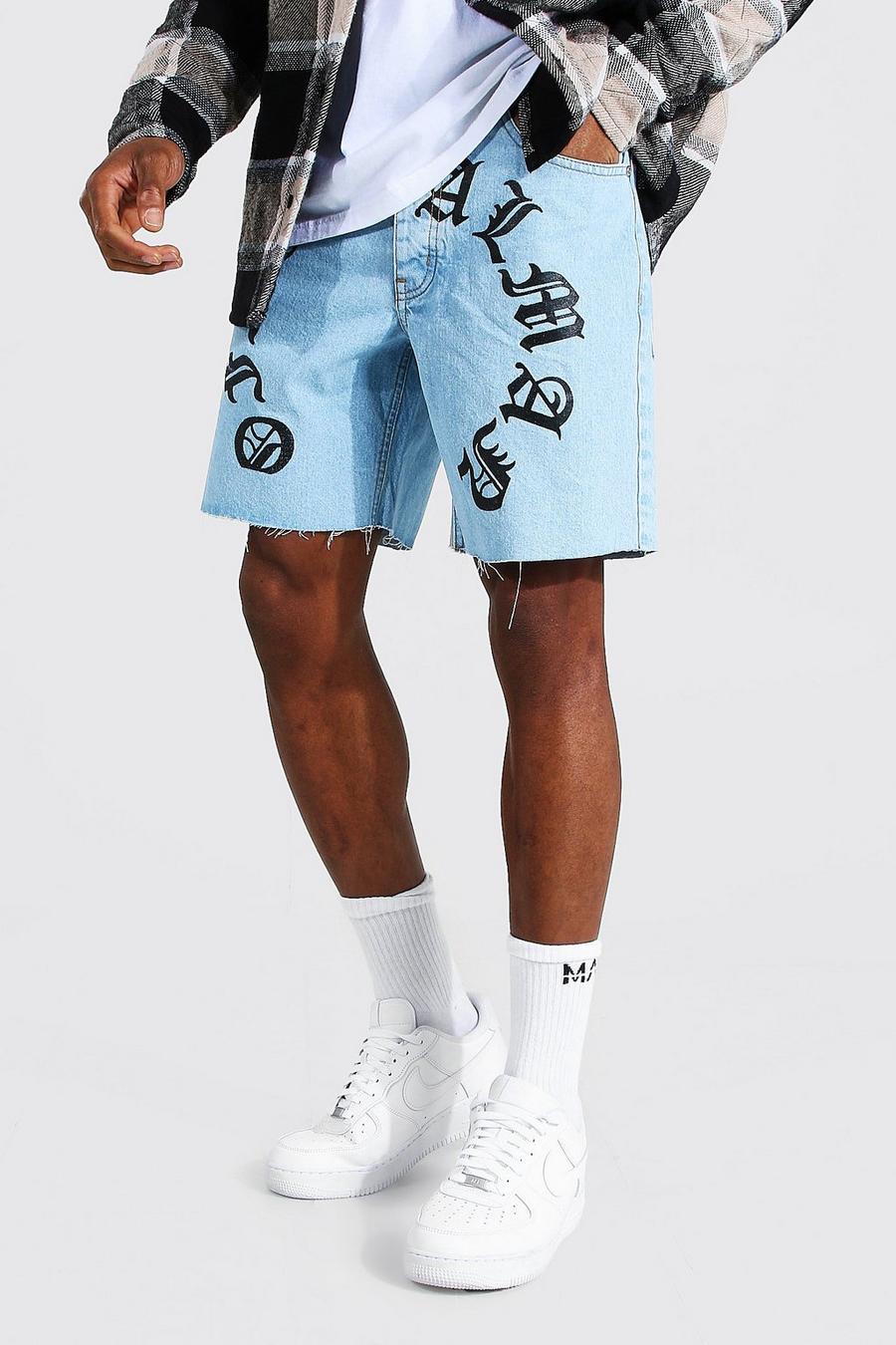 Ice blue Loose Fit Official Print Jean Short image number 1