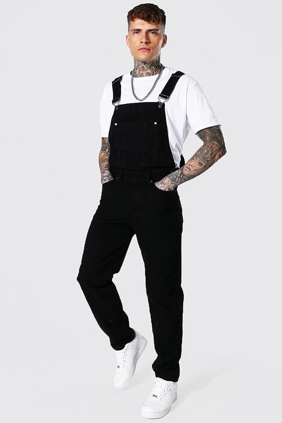 True black Relaxed Fit Official Print Long Dungaree image number 1