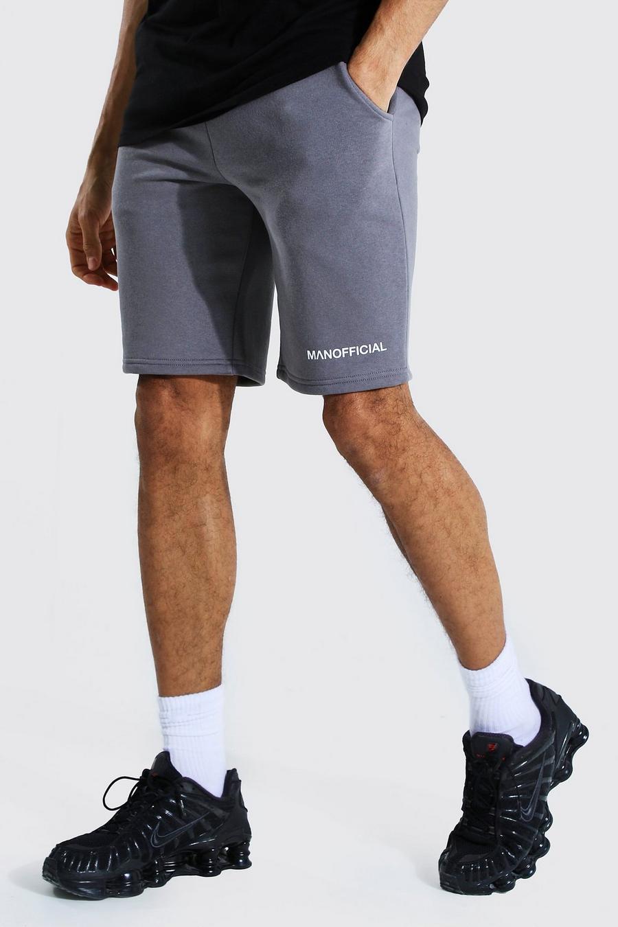 Pantalones cortos de punto medio en cintura Official MAN Tall, Gris marengo image number 1