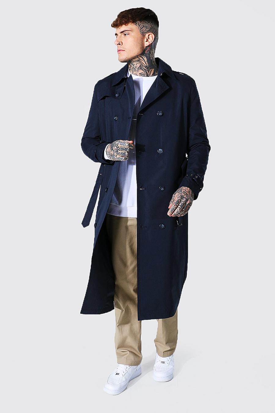 Navy Long Length Double Breasted Mac image number 1