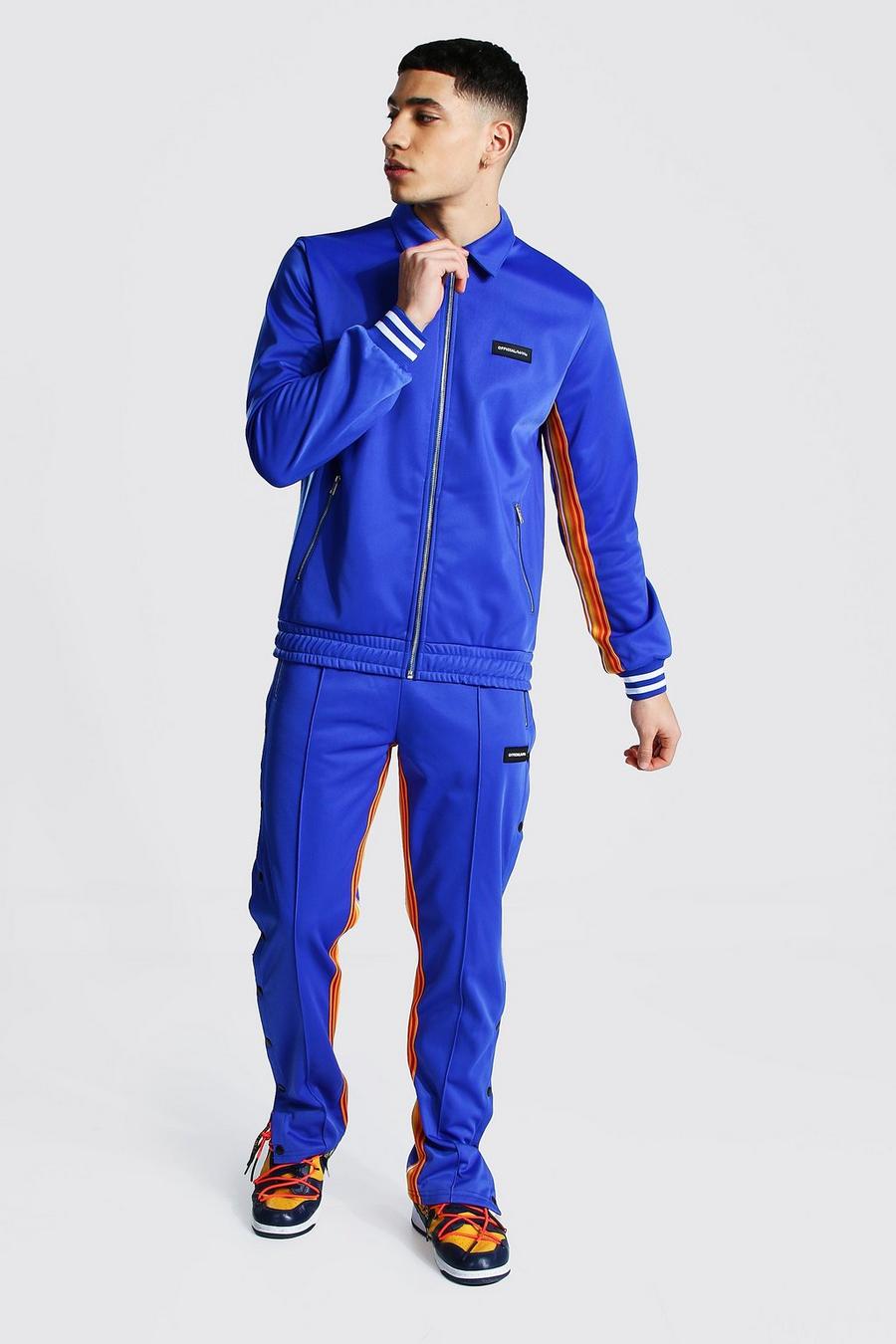 Tuta sportiva in tricot con giacca Harrington Official MAN, Azzurro image number 1