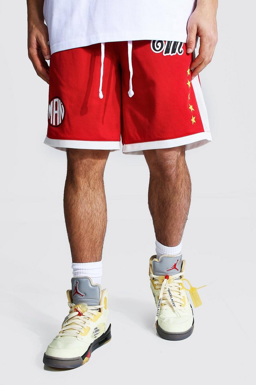 אדום שורט כדורסל מבד נושם עם כיתוב Official Man image number 1