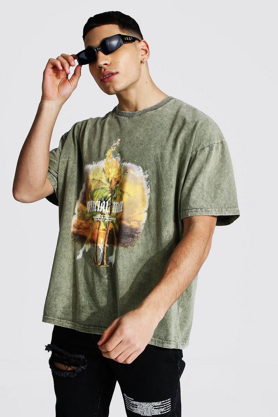 Green Man Official Oversized Acid Wash T-shirt image number 1