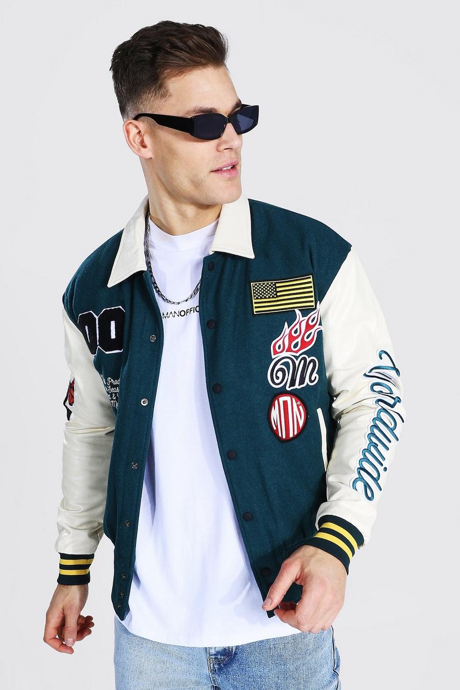 Green Tall Official Varsity Badge Bomber Jacket image number 1