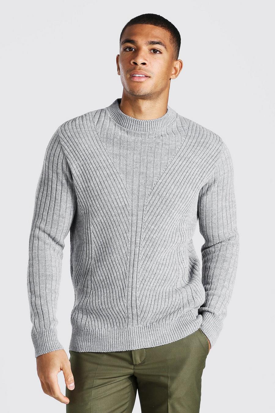 Grey marl Extended Neck Knitted Jumper With Moving Ribs image number 1