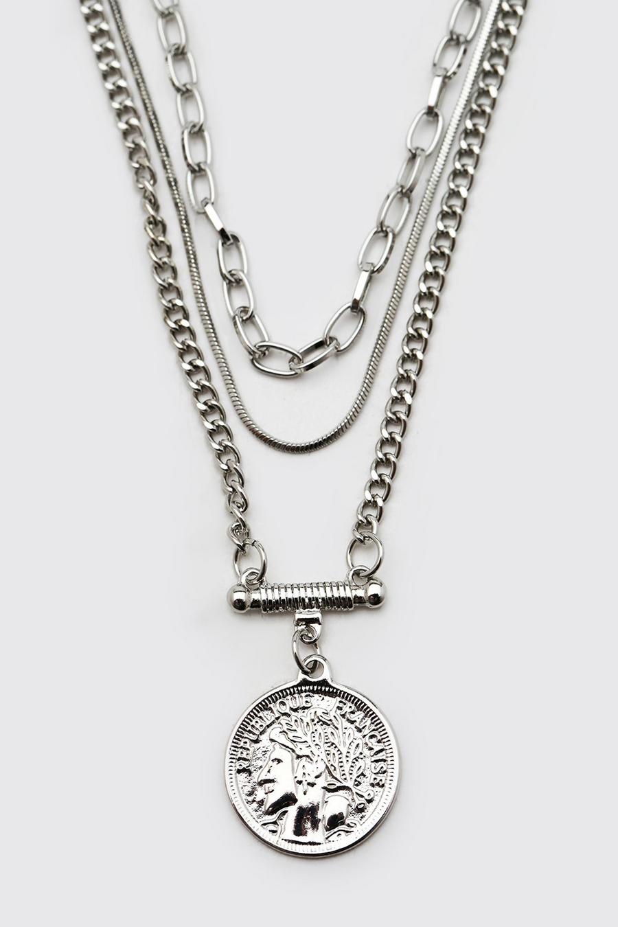 Silver Triple Layer Chain With Tbar Pendant image number 1