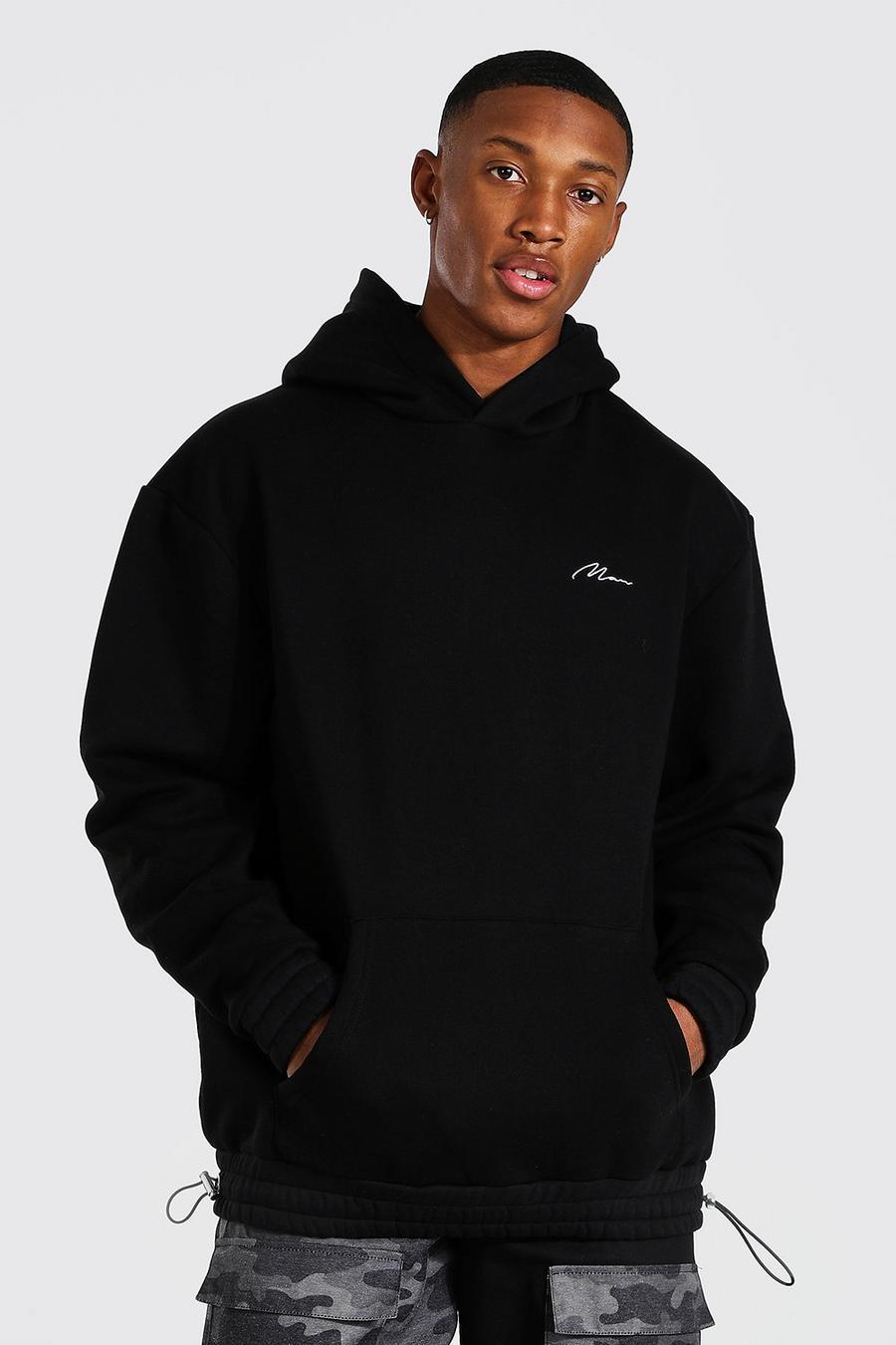 Black Man Signature Oversize hoodie med dragsko image number 1