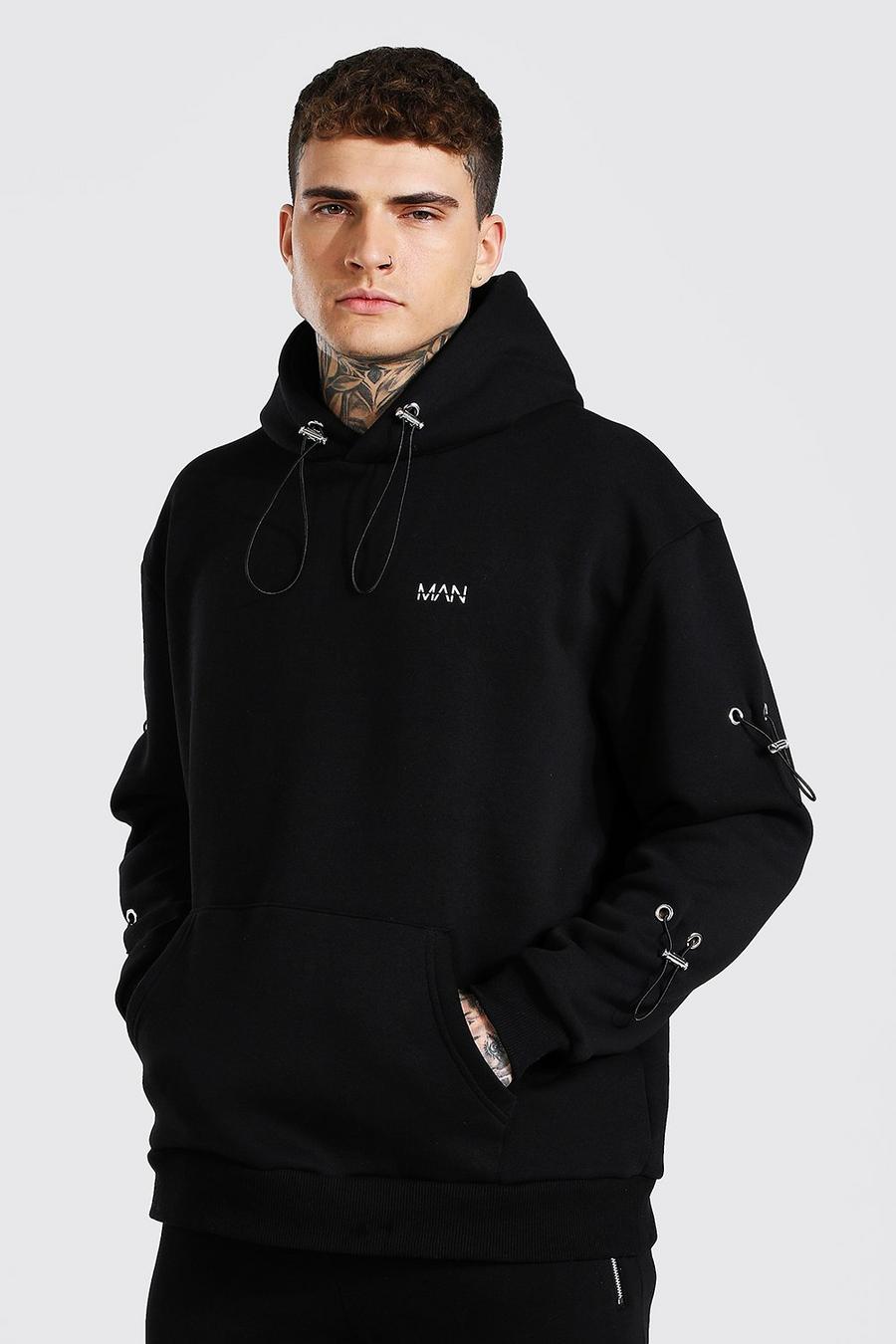 Black MAN Official Oversize hoodie med dragsko image number 1