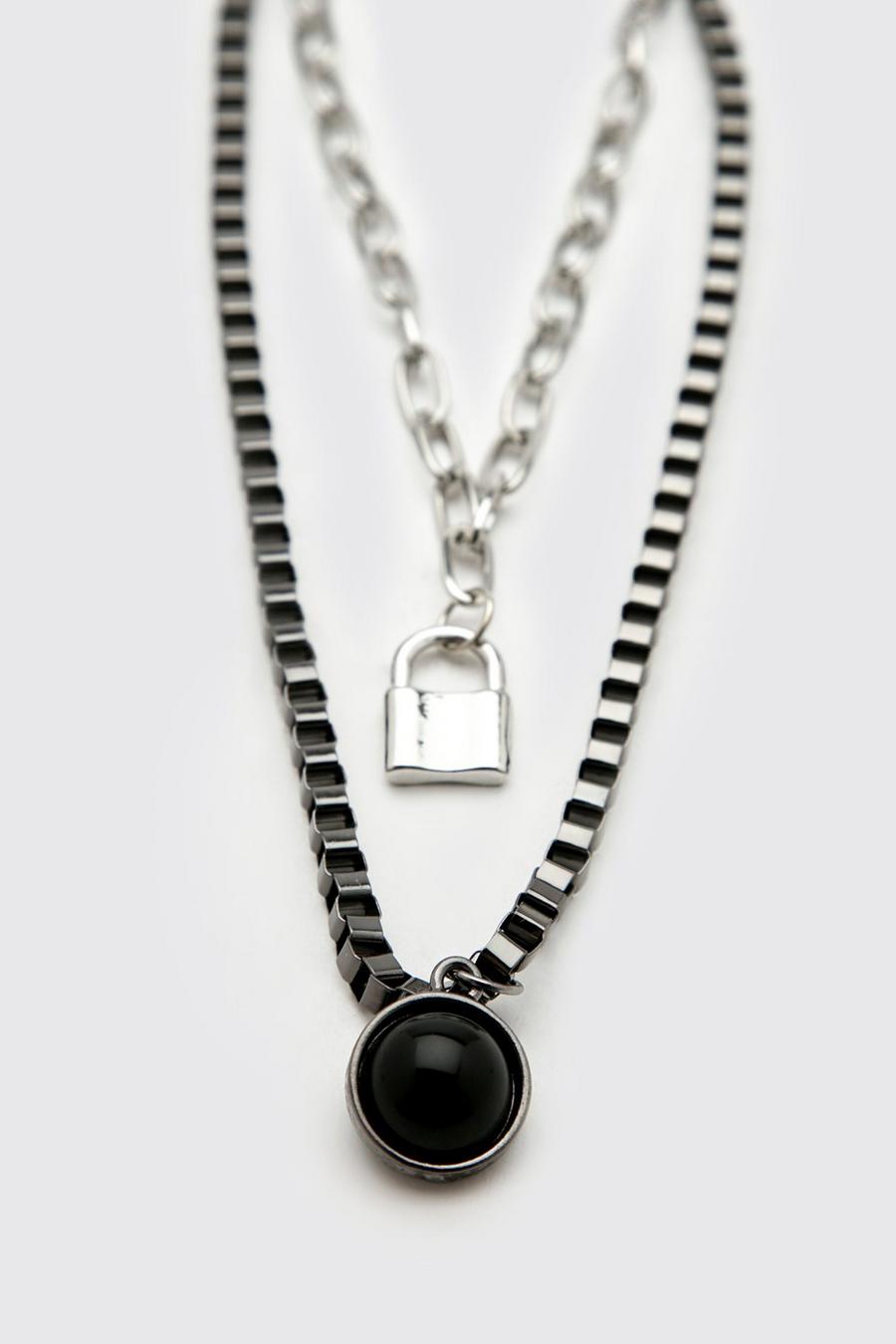 Silver Double Layer Chain With Pendant image number 1