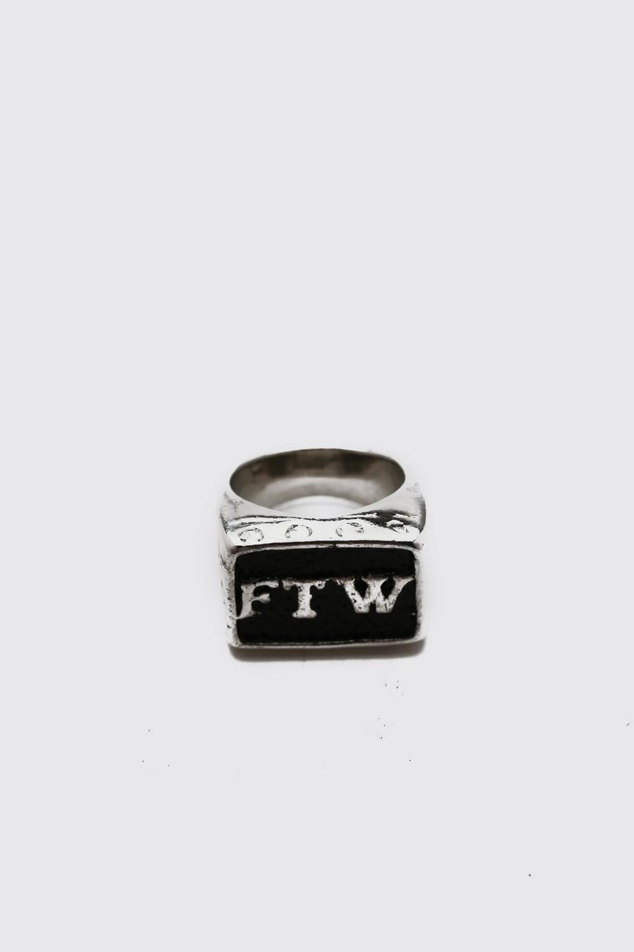 Silver Signet Ring With Skull Hand And Lettering image number 1