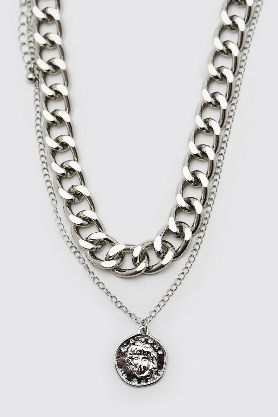 Silver Double Layer Chunky Chain Necklace image number 1