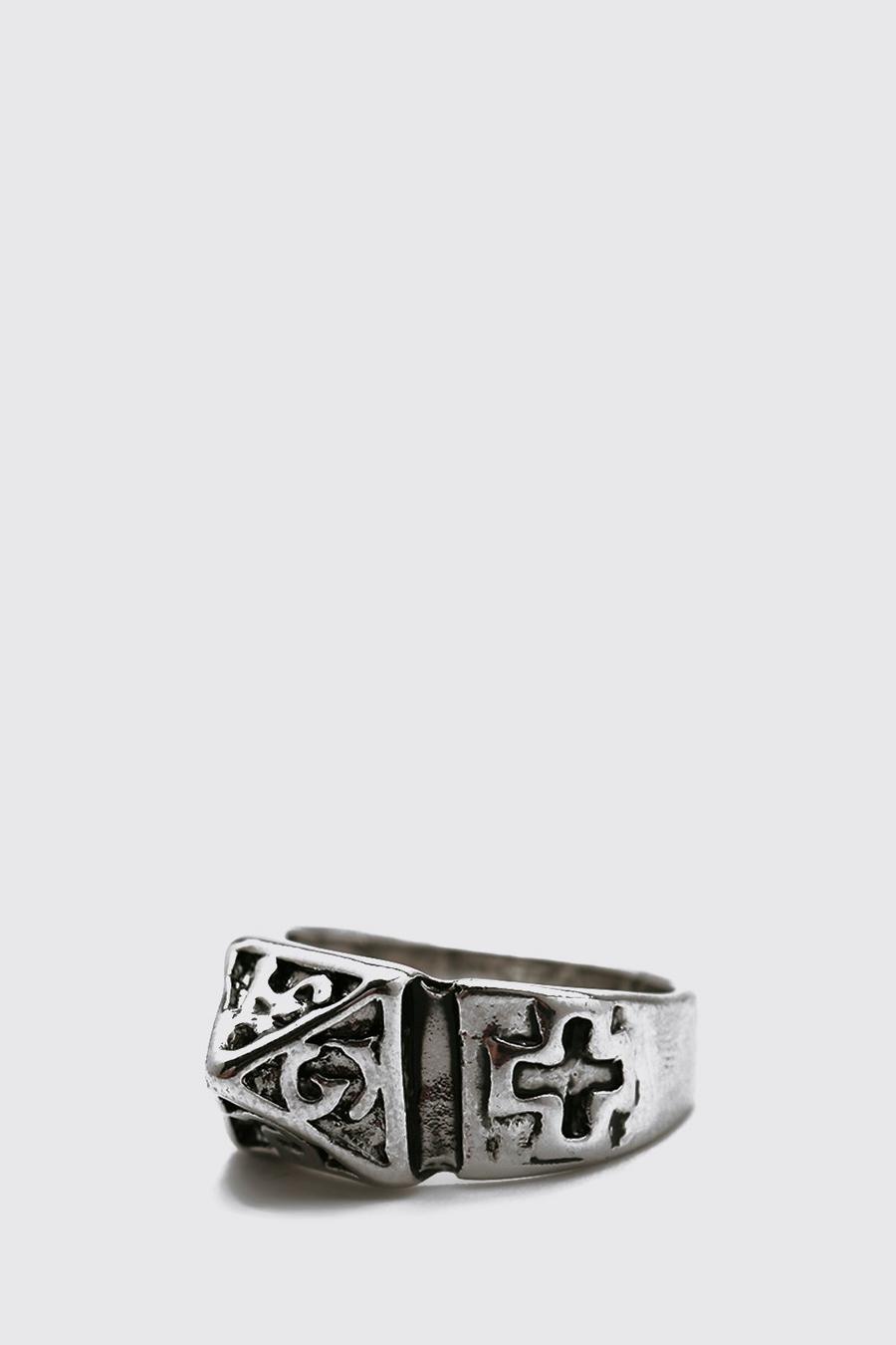 Silver Signet Ring With Cross And Lettering image number 1