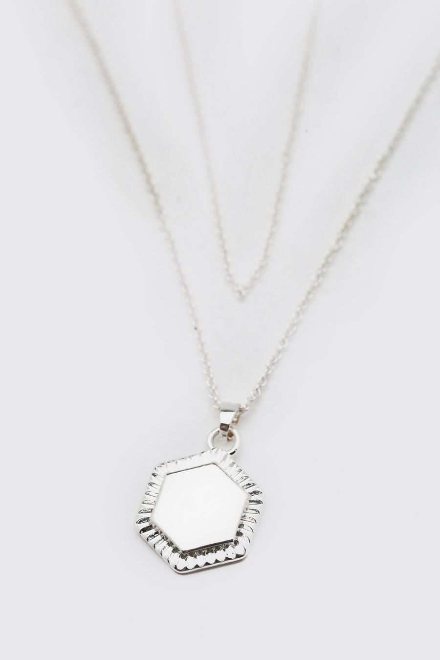 Silver Double Layer Chain With Hexagon Pendant image number 1