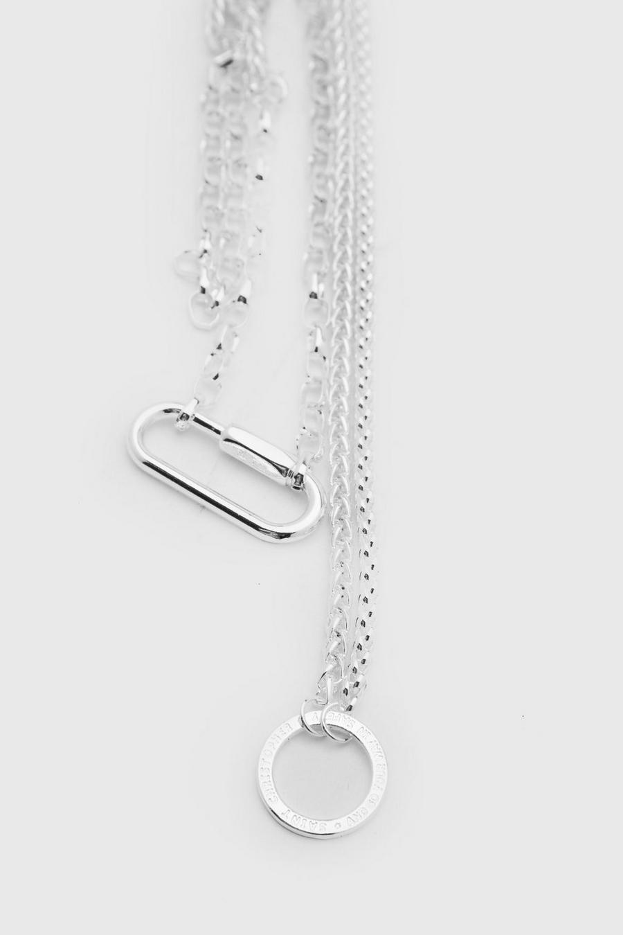 Zweireihige Halskette mit Metallanhänger, Silber image number 1