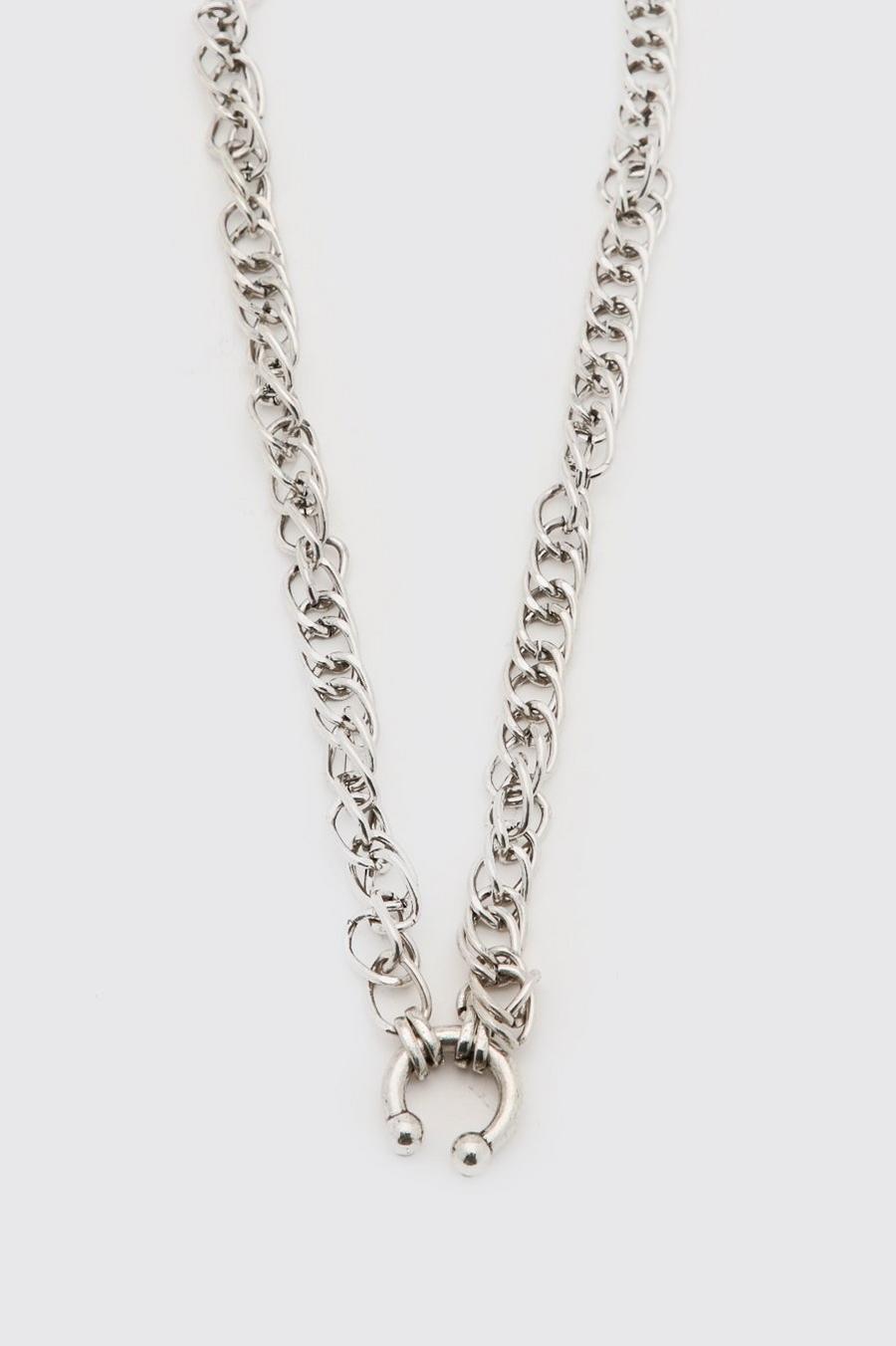 Silver Chunky Chain Necklace With Bull Ring image number 1