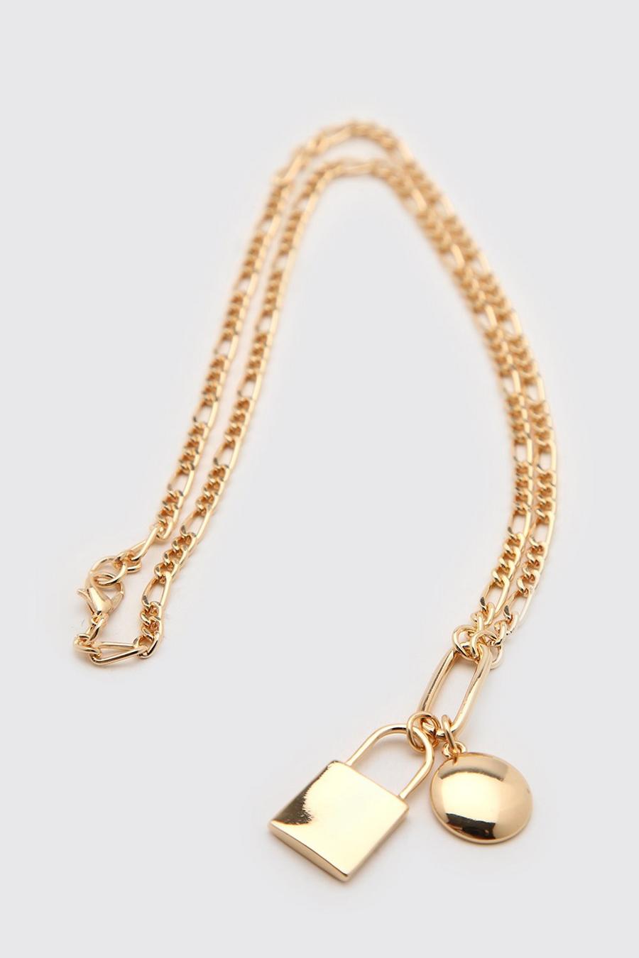 Halskette mit Vorhängeschloss, Gold image number 1