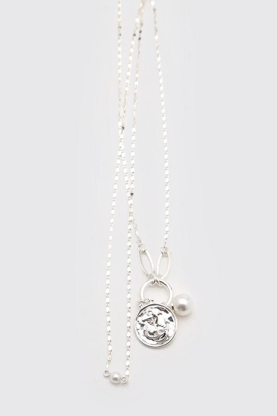 Silver Double Layer Chain With Anchor And Pearls image number 1