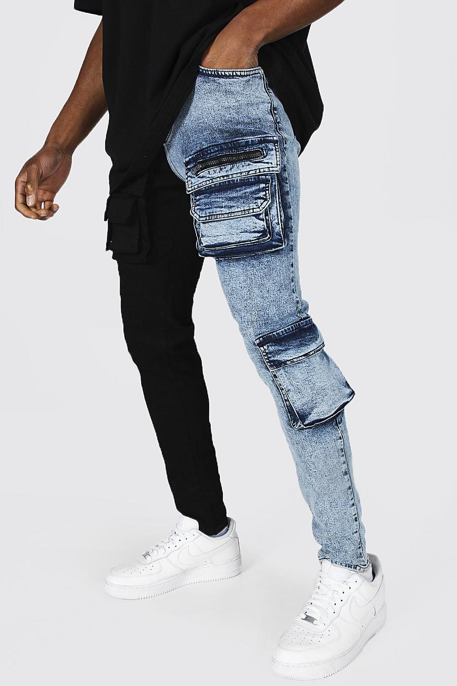Ice blue Skinny Stretch Contrast Cargo Jean image number 1