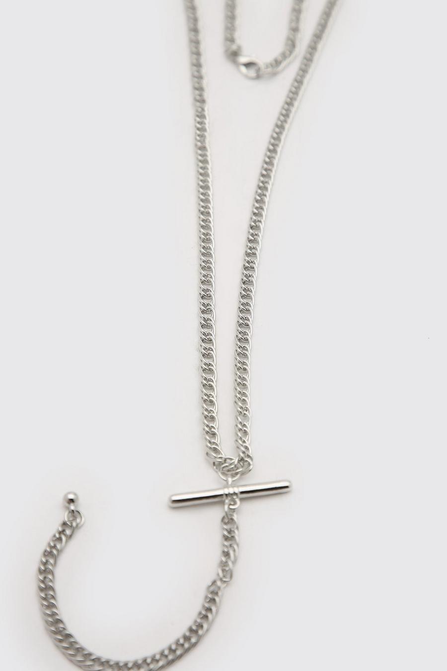Silver T Bar Lariat Chain Necklace image number 1