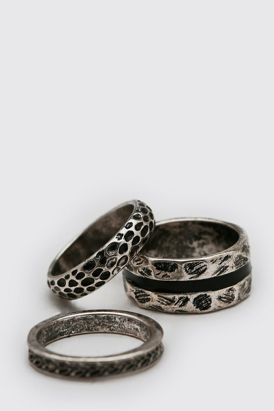 Silver Zilveren Ringen Met Gestreepte Details (3 Stuks) image number 1