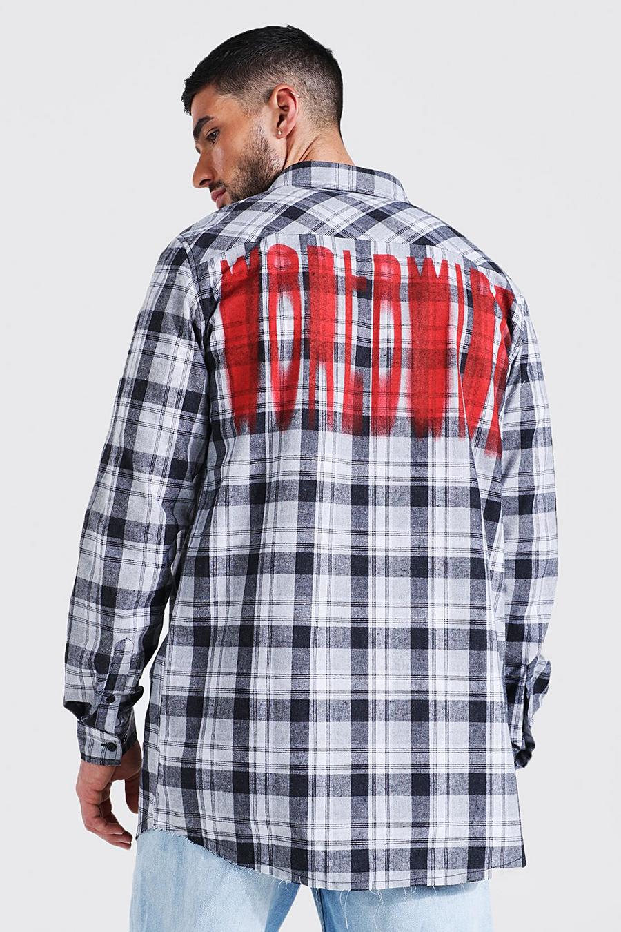 Grey Longline Flannel Shirt With Back Print image number 1