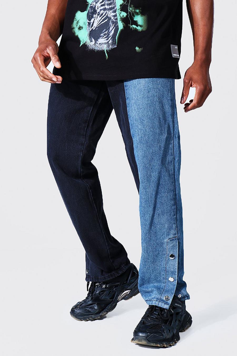 Jeans comodi con bottoni in contrasto sul fondo, Light blue image number 1